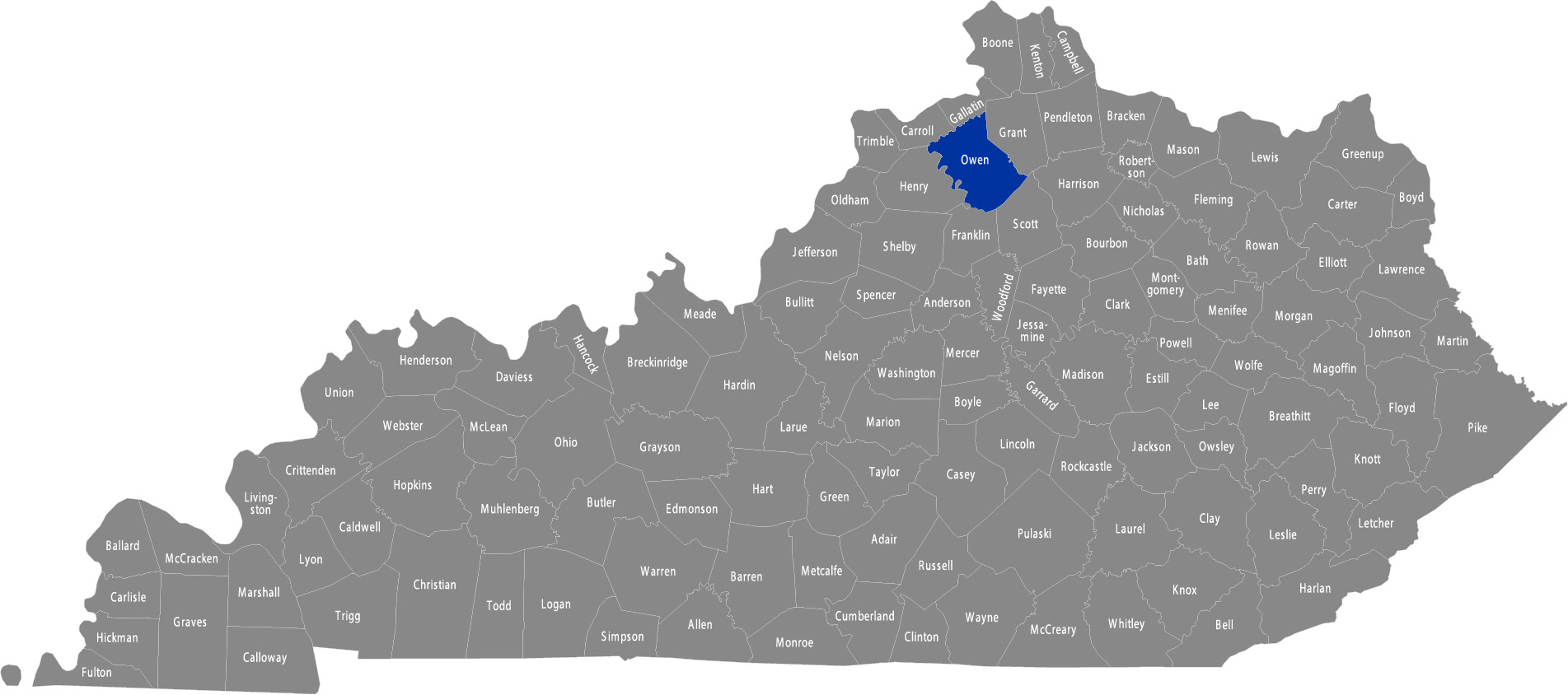 State of Kentucky map with Owen County highlighted
